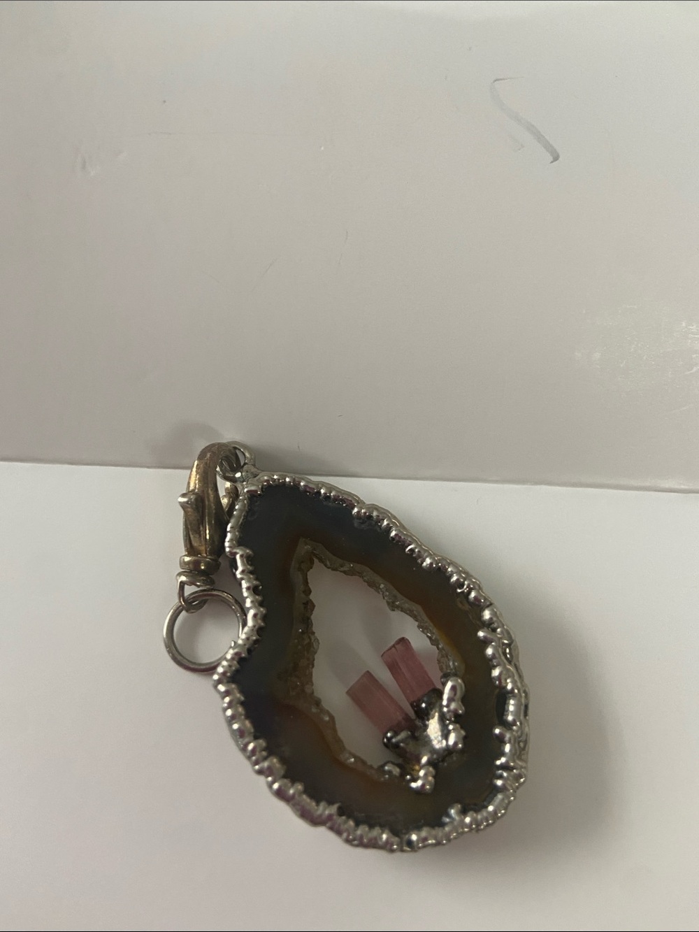 Geode Agate Pendant with Pink Crystal Accents